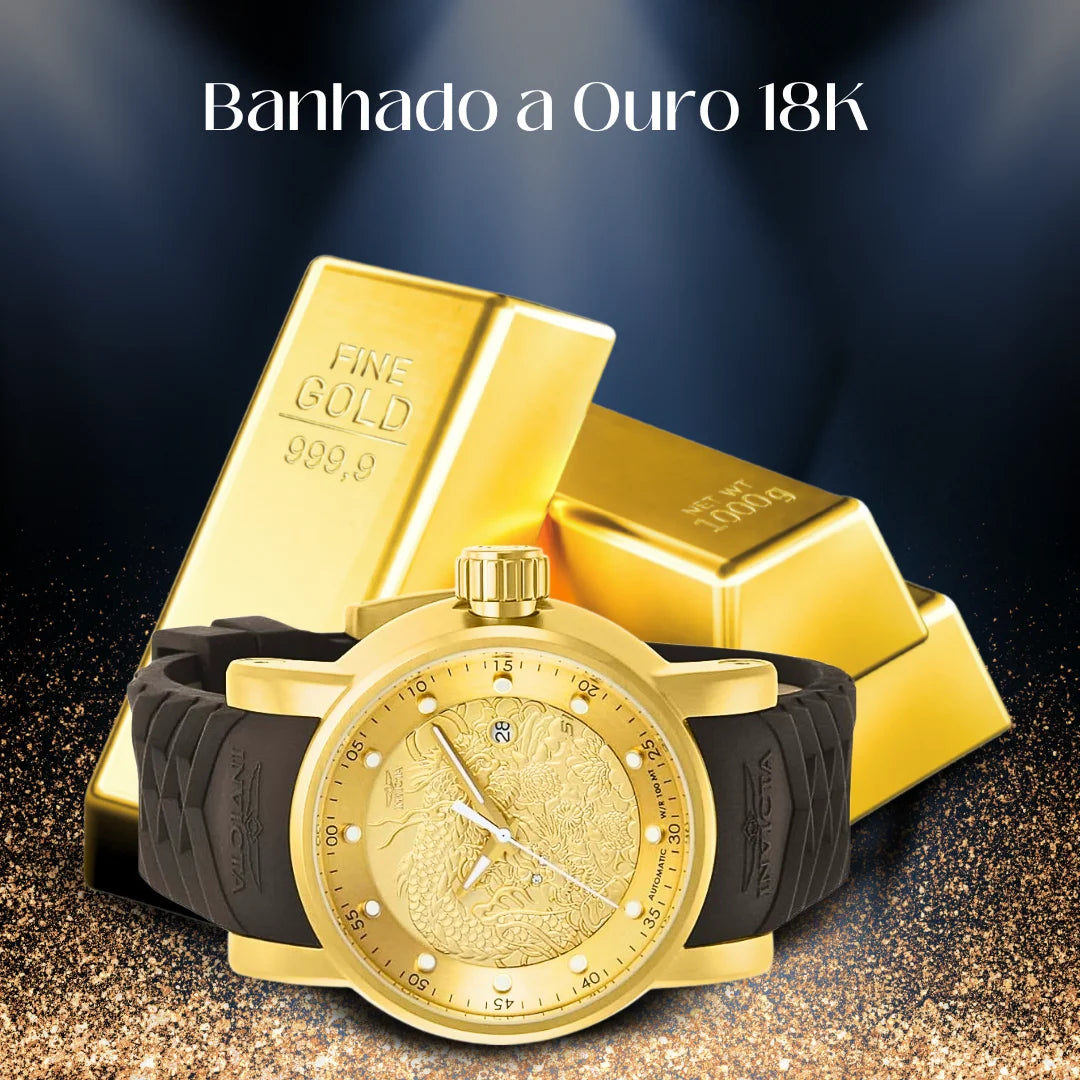 Invicta Yakuza Banhado a Prata e Ouro 18K A Prova D'água