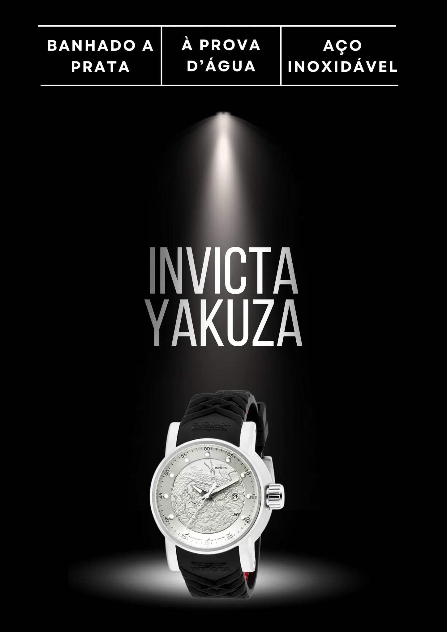 Invicta Yakuza Banhado a Prata e Ouro 18K A Prova D'água