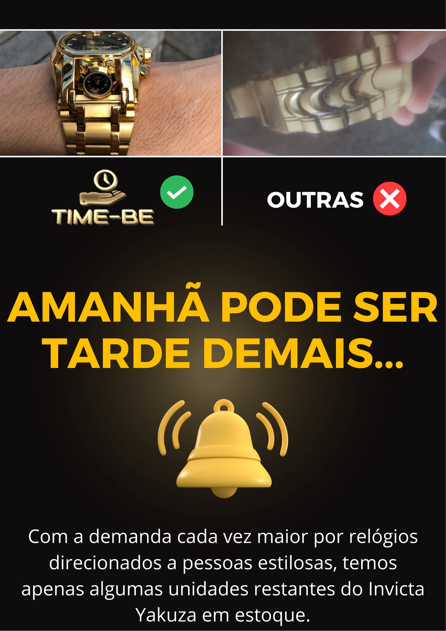 Invicta Yakuza Banhado a Prata e Ouro 18K A Prova D'água