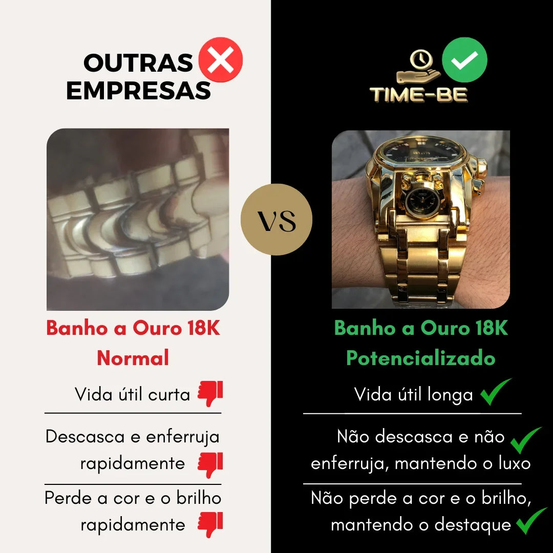 Invicta Yakuza Banhado a Prata e Ouro 18K A Prova D'água