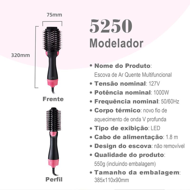 3 em 1 Escova Secadora, Modeladora e alisadora 1000w Uso Profissional 110V.